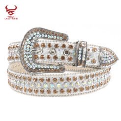 Factory Wholesale New Original Style Western Shinning Studded Rhinestone Belt Cowboy Bling Bling White BB Simon Belt