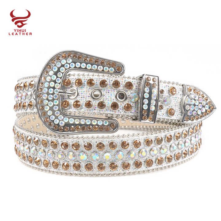 Factory Wholesale New Original Style Western Shinning Studded Rhinestone Belt Cowboy Bling Bling White BB Simon Belt