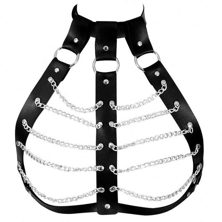 Wholesale Black Leather Tassel Chain Harness Bondage Belts Open Bra Gothic Punk Cosplay Belt Women Leather Body Harness Belts - 图片 2