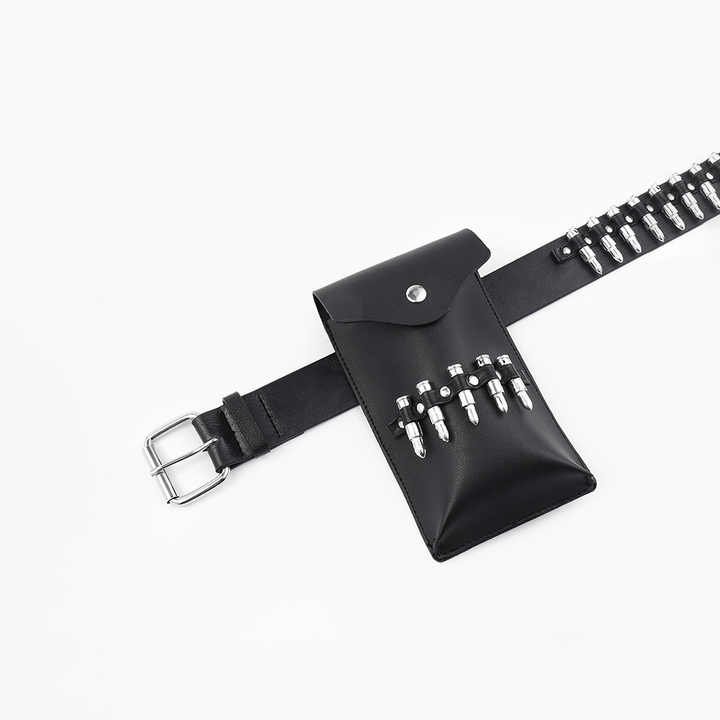 Punk Belts Bag for Hip Hop Women Jeans Metal Punk Rock Rivet Belt With Bright Pyramid Black PU Leather Studded Bullet Belts Bags - 图片 3
