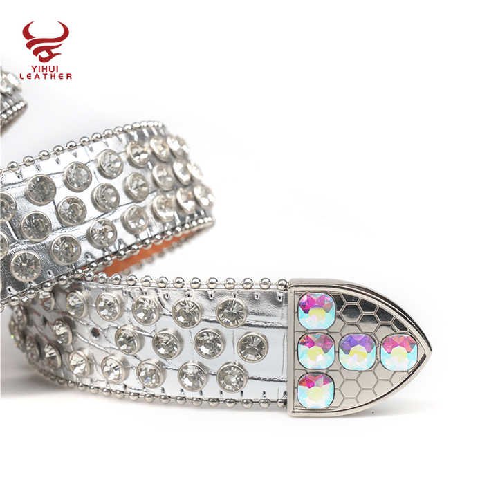 Customized Western studded Big Buckle Cowboy Leather Rhinestone Belts Designer Inspired White Diamond Belts for Boys Girls - 图片 3