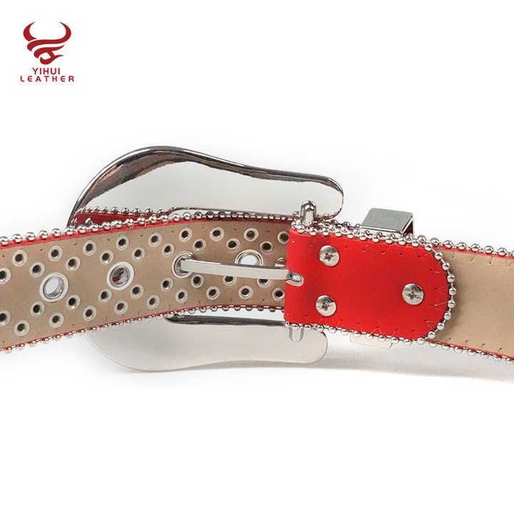 Manufacture Wholesale New Designer PU Leather Belts Shiny Big Buckle BB Simon Studded Red Diamond Crystal Rhinestone Belt - 图片 5