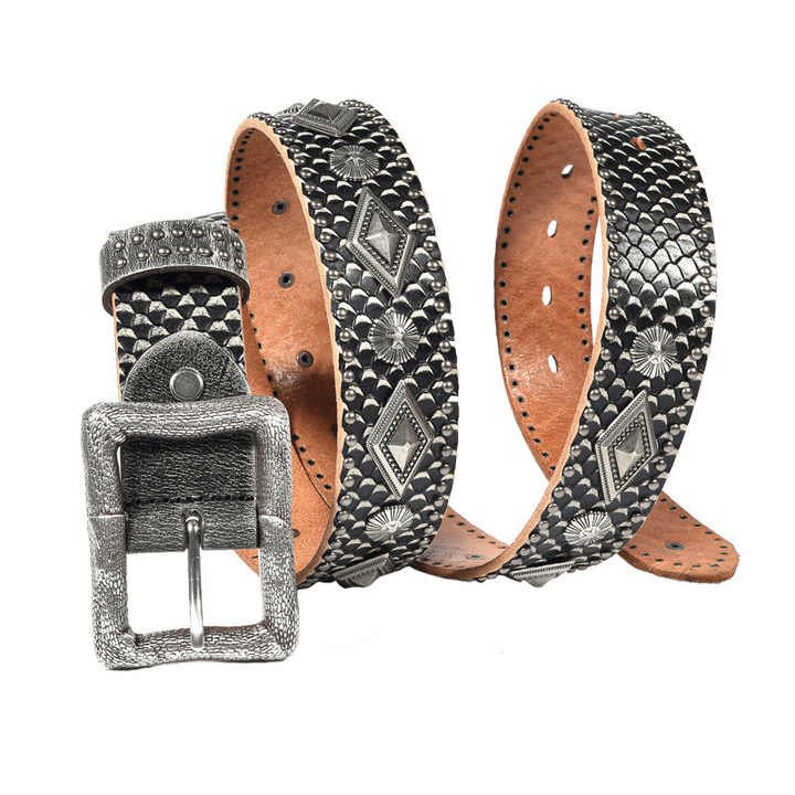 Leather Rivets Belts for Jeans Pants Fashion Studded Punk Ladies Belt Vintage Snake Pattern Genuine Leather Belt for Women