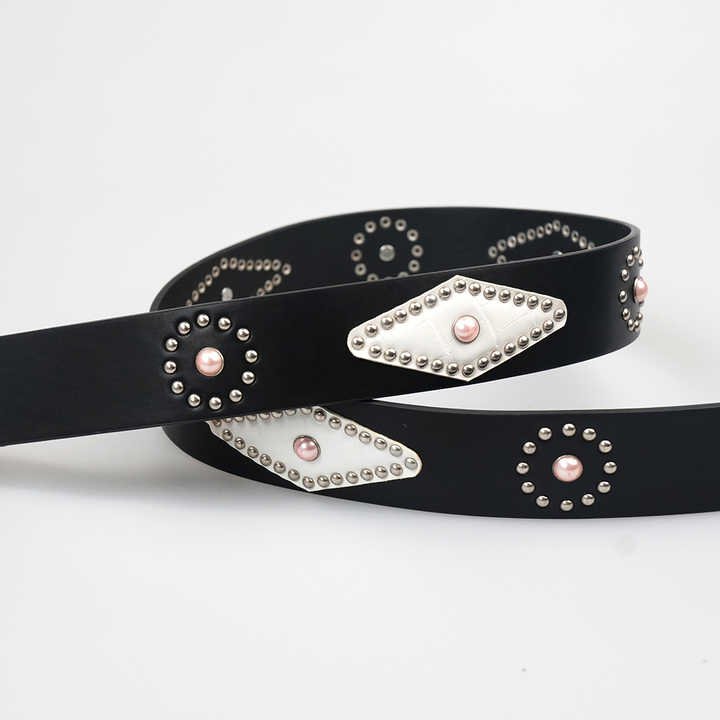New Vintage Retro Circle Rivets Belt With Alloy Pin Buckle New Trendy Punk Goth Handmade Unisex Studded Metal Rivet Jeans Belts - 图片 5