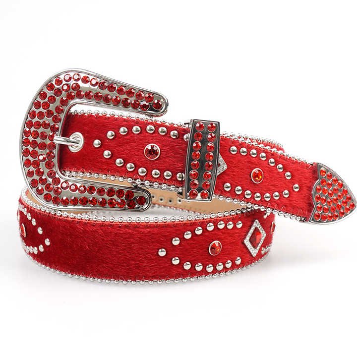 Designer Western Cowgirl PU Leather Snake Skin Belt Crystal Faux Fur Diamond Belts Christmas Red Rhinestone Belts for Women Men