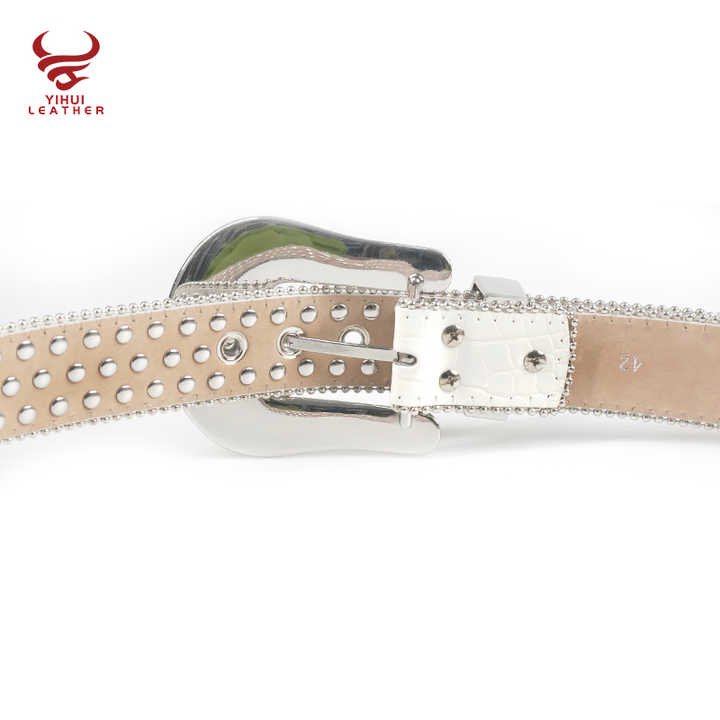 New Style 1.5inch Custom Bedazzled Western Synthetic Diamond PU Leather Belt White Rhinestone Designer Belt Bb Simon - 图片 3
