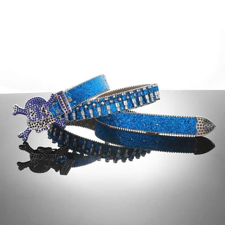 Halloween PU Leather studded Rivet Black Skull Belt Designer Shiny Punk Heavy Duty studded Bullet Rhinestone Belts for Cowboys - 图片 4