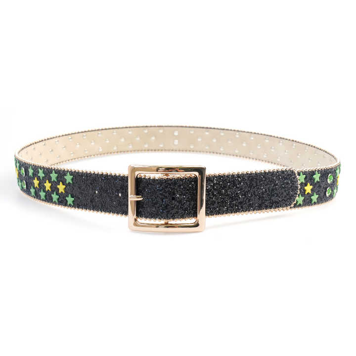 New Shiny Western Cowgirls studded Glitter Sequin Strap Belt PU Leather Waist Belts studded Purple Star Rhinestone Belts for Men - 图片 5