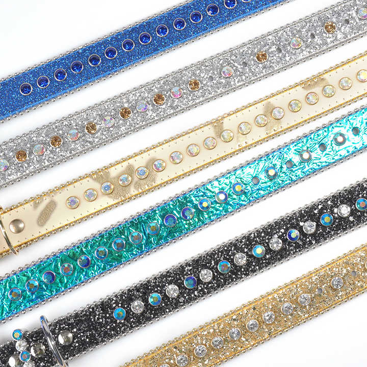 Designer Hot Sale Leather Rhinestone Pet Collar Jewelry Necklace Bling Bling Puppy Accessories PU Leather Pets Chocker - 图片 4