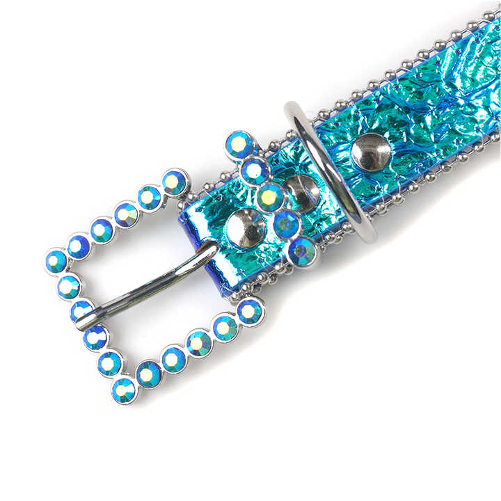 Hot Sale Padded Leather Dog Collar Round Puppy Collar Designer Bling Bling Diamond PU Leather Rhinestone Dog Collar - 图片 3