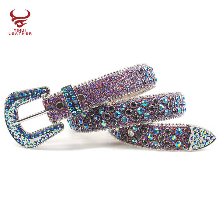 Factory Original Purple Color Rhinestone Kids Belts Fashionable Western Shiny Buckle Bb Simon Children Belt - 图片 2