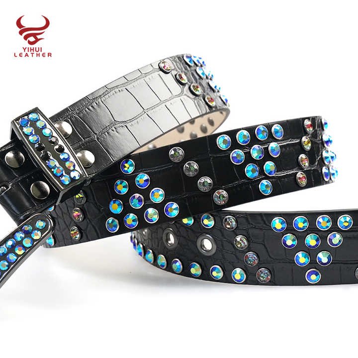 Designer Crocodile Pattern Rhinestone Belt for Western Cowboys Cowgirls Shiny Crystal Colorful Studded Diamond Belt Boys Girls - 图片 4