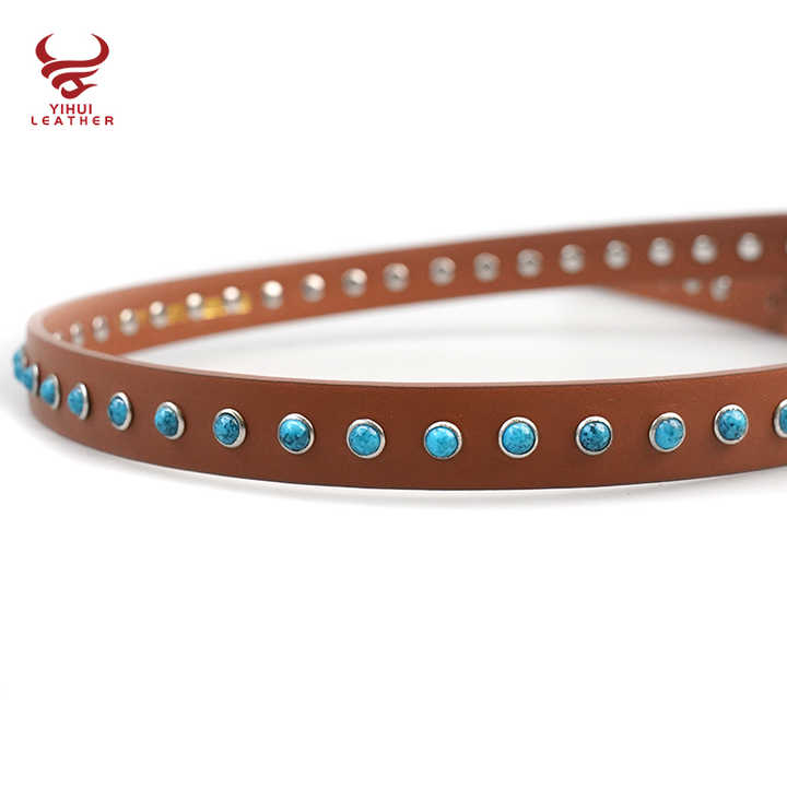 New Arrival Western Antique Studded Rivet Turquoise Women Belt Bling Bling Bronze Buckle Thin Faux Leather Waist Belt for Girls - 图片 6