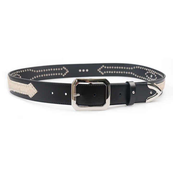 Designer Studded Punk Rock Rivets Jeans Belt for Men Vintage Arrow Shape Faux Leather Gothic Goth Belt With Square Belt Buckles - 图片 2