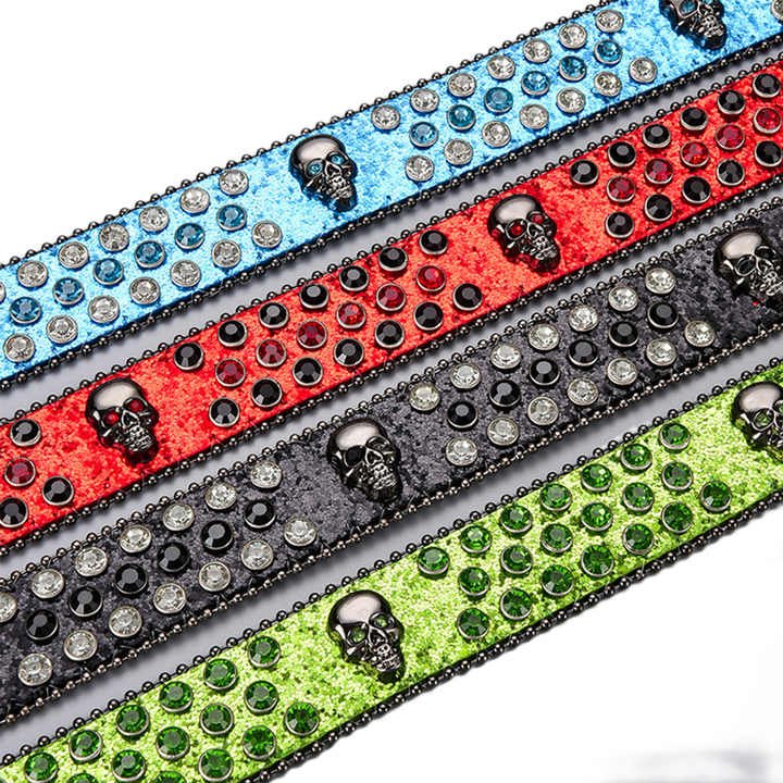 New Diamond Cowgirls PU Belt Bling Bling Western Goth Y2k Streetwear Skull Buckles Punk Style Studded Rhinestone Belt Man Woman - 图片 2