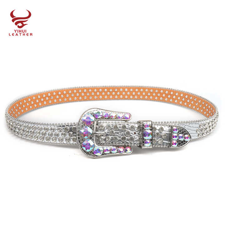 Customized Western studded Big Buckle Cowboy Leather Rhinestone Belts Designer Inspired White Diamond Belts for Boys Girls - 图片 4
