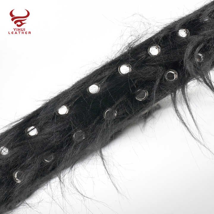 Wholesale Fancy Faux Fur Leather Punk Belt Men Double Pin Buckle Double studded Holes Black Horse Hair PU Leather Belt for Women - 图片 5