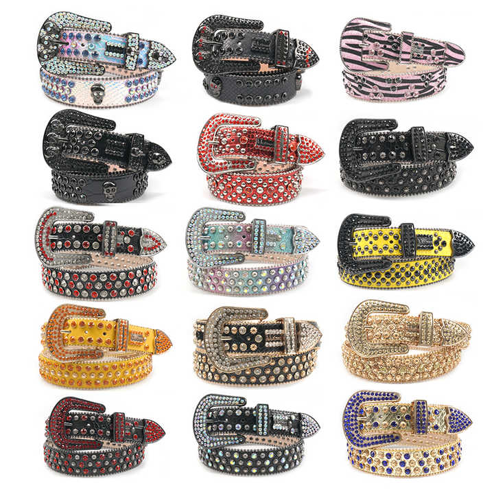 Customized Western studded Big Buckle Cowboy Leather Rhinestone Belts Designer Inspired White Diamond Belts for Boys Girls - 图片 5