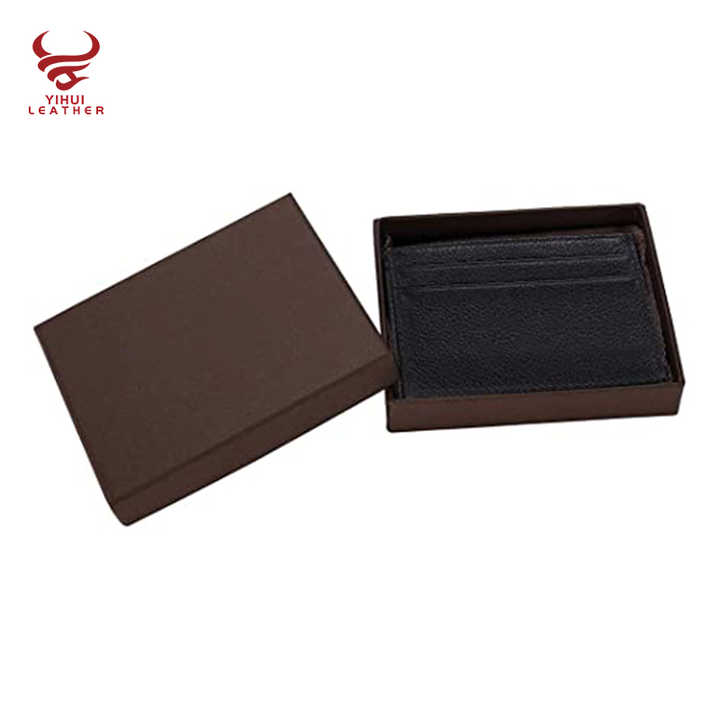 Custom logo Gift Genuine Cowhide Leather Slim Credit Card Holder Black Leather Card Holder - 图片 6