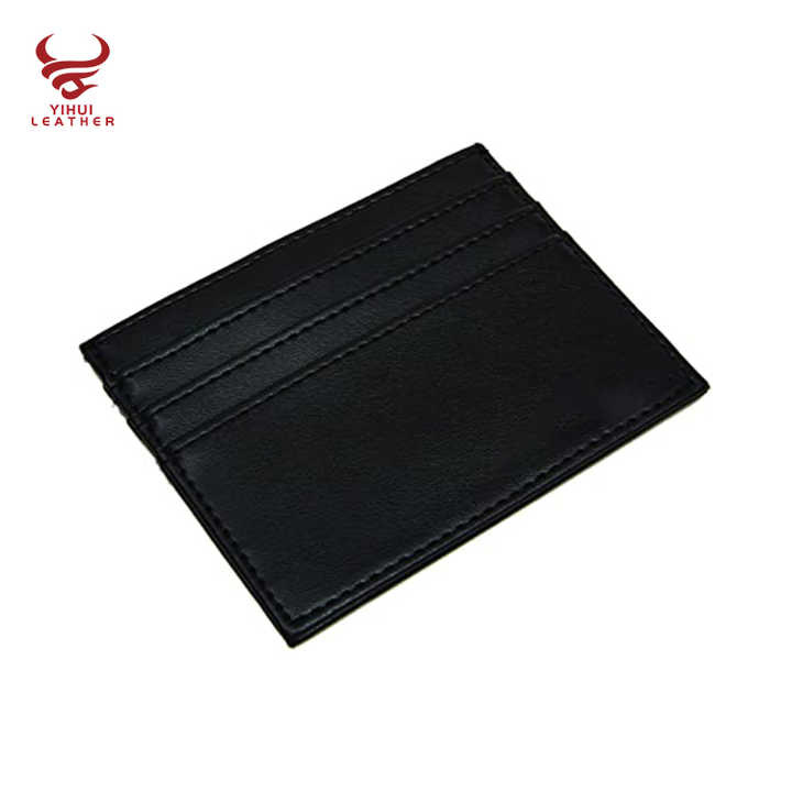 Custom logo Gift Genuine Cowhide Leather Slim Credit Card Holder Black Leather Card Holder - 图片 4