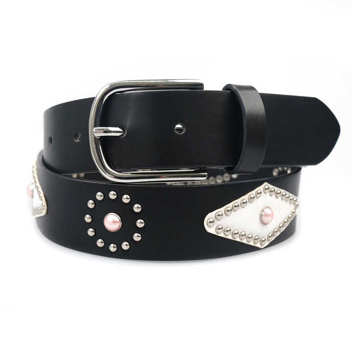 Designer Studded Punk Rock Rivets Jeans Belt for Men Vintage Arrow Shape Faux Leather Gothic Goth Belt With Square Belt Buckles - 图片 6