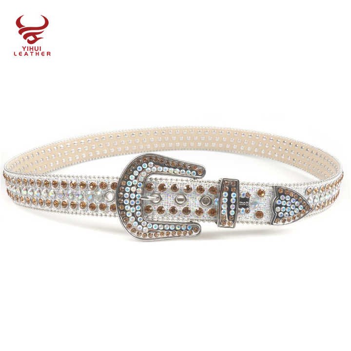 Factory Wholesale New Original Style Western Shinning Studded Rhinestone Belt Cowboy Bling Bling White BB Simon Belt - 图片 5
