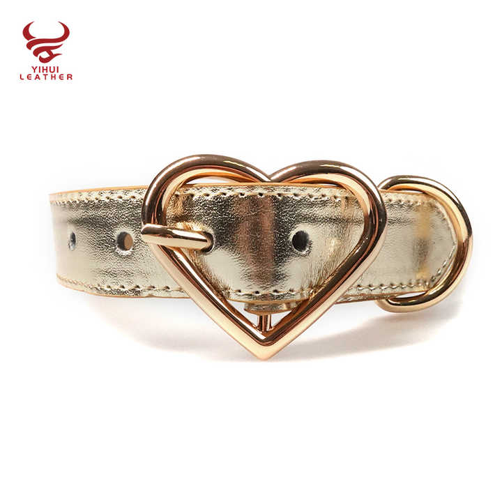 Custom Designer PU Leather Heart Buckle Bling Bling Diamond Pet Collar Beaded Fancy Leather Bb Rhinestone Dog Collar - 图片 6