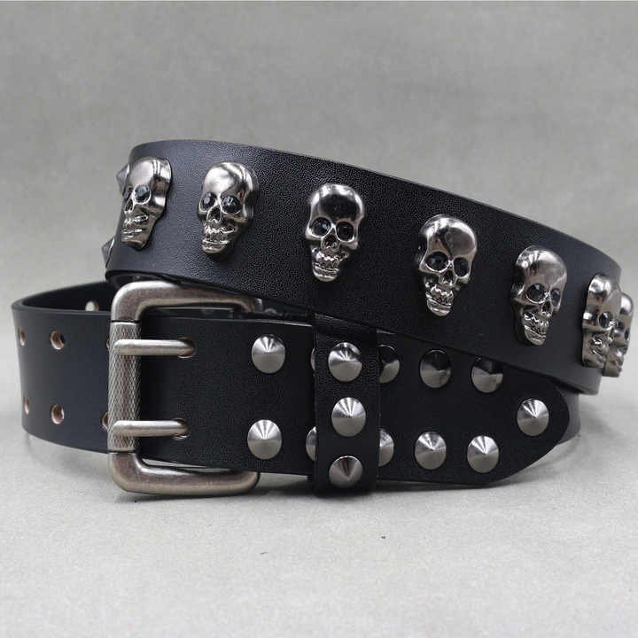 New Fashion Halloween Medieval Renaissance Belt Double Grommet Studded Skull Belt for Men Double Prong Vintage Goth Punk Belts - 图片 2