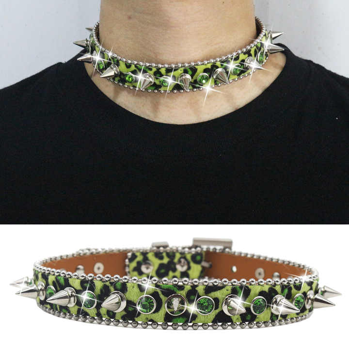 Designer Adjustable Sparkly Crystal Rivet Pet Belt Sparkly Crystal Leather Piked Puppy Collar Studded Rhinestone Dog Collar - 图片 5