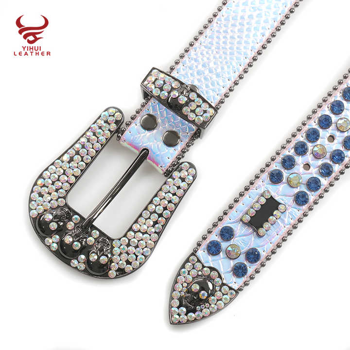 2021 New Arrival Famous Brands Cinturones Woman Belt PU Leather White Skull Rhinestone Belts - 图片 5