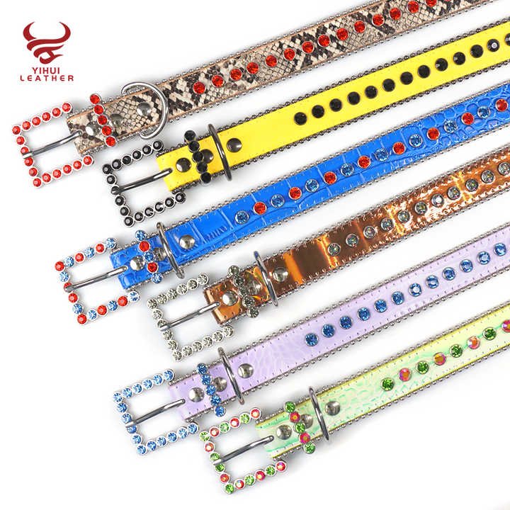 Hot Sale Padded Leather Dog Collar Round Puppy Collar Designer Bling Bling Diamond PU Leather Rhinestone Dog Collar - 图片 2
