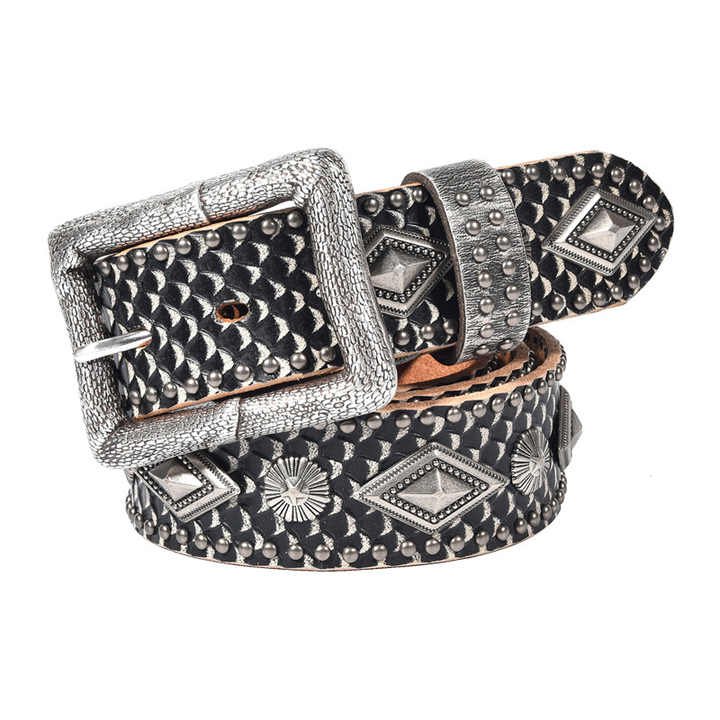 Leather Rivets Belts for Jeans Pants Fashion Studded Punk Ladies Belt Vintage Snake Pattern Genuine Leather Belt for Women - 图片 3