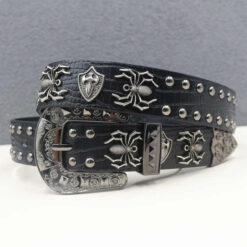 Y2K Studded Goth Belt Western Cowgirl Cowboy Crocodile Pattern Pants Belt Western Studded Spider Leather Belt with 3 Pics Buckle
