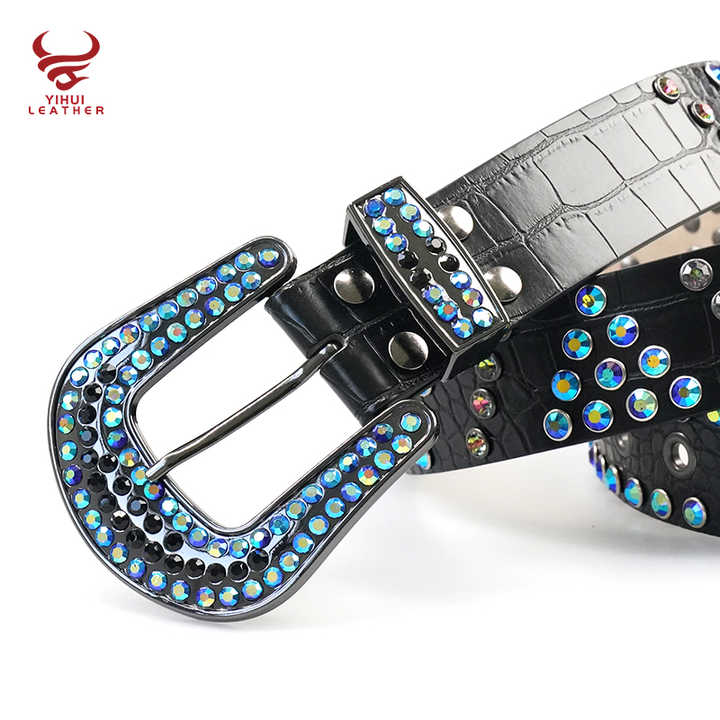 Designer Crocodile Pattern Rhinestone Belt for Western Cowboys Cowgirls Shiny Crystal Colorful Studded Diamond Belt Boys Girls - 图片 3
