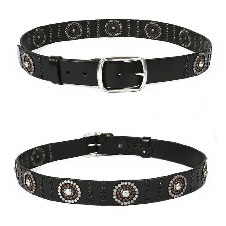 Wholesale Western Punk Retro Rivets Leather Belt With Square Pin Buckle New Trendy Goth Handmade Studded Rivet Unisex Jeans Belt
