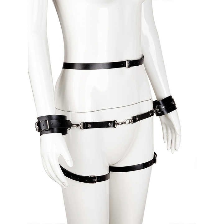 Wholesale Gothic Garter SM Bondage Female Belts Sex Toys Set Leather Sexy Bondage Body Garter Belt With Handcuffs for Girls - 图片 2