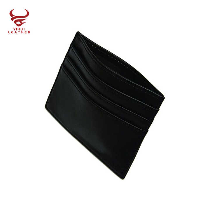 Custom logo Gift Genuine Cowhide Leather Slim Credit Card Holder Black Leather Card Holder - 图片 3
