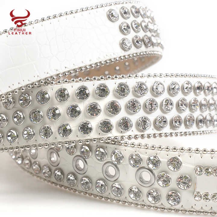 New Style 1.5inch Custom Bedazzled Western Synthetic Diamond PU Leather Belt White Rhinestone Designer Belt Bb Simon - 图片 5