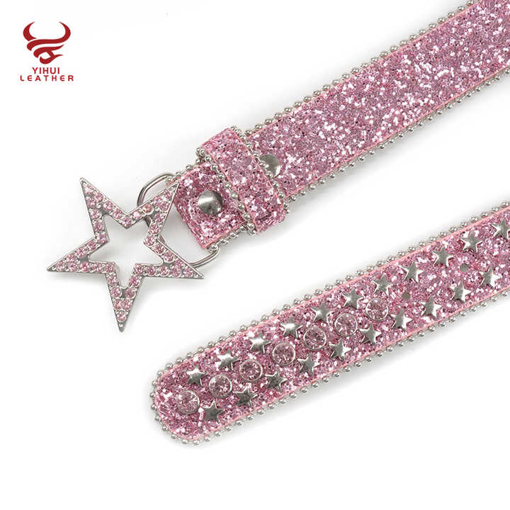Custom Colorful Girls Leather Bb Belts pink Bling Bling Western PU Leather Star Belt Buckles studded Rhinestones Belt for Kids - 图片 3