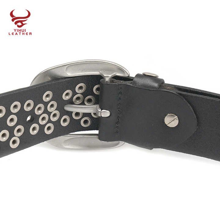 Wholesale Metal Mushroom Studded Leather Belt Genuine Leather Belt Luxury Black Punk Rock Cowhide Leather Belt for Man Women - 图片 6