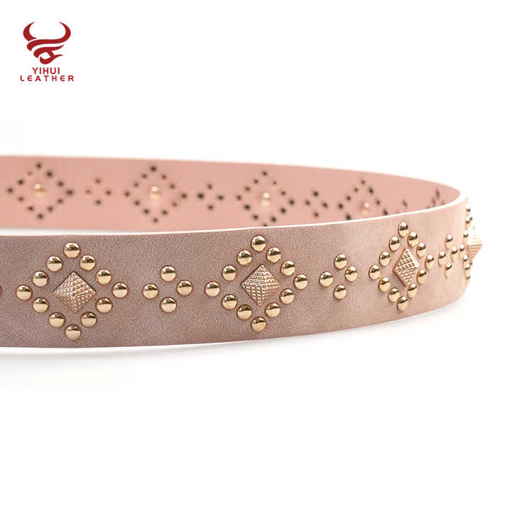 Wholesale Pin Buckle Studded Mushroom Rivets Belts Women Hollow Flower Jeans New Faux Leather Studded Blue Belt for Girls Dress - 图片 4