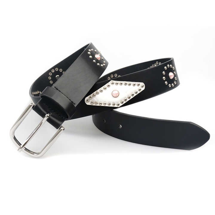 New Vintage Retro Circle Rivets Belt With Alloy Pin Buckle New Trendy Punk Goth Handmade Unisex Studded Metal Rivet Jeans Belts - 图片 3
