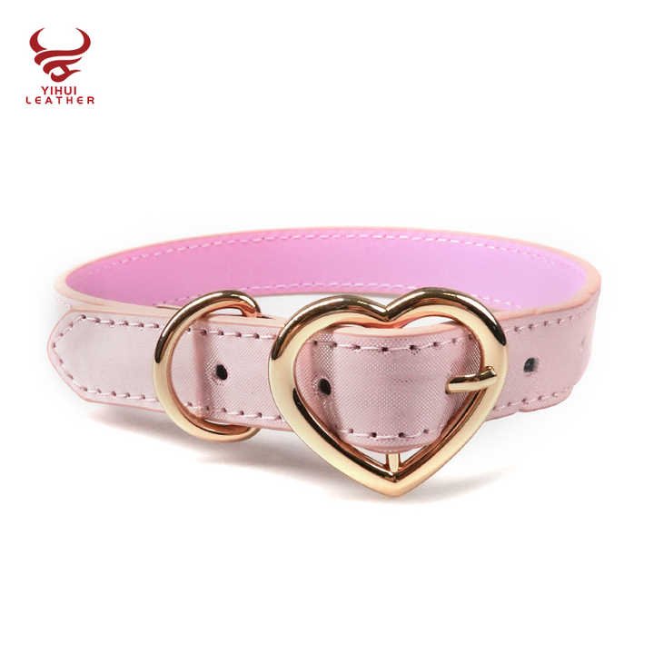 Custom Designer PU Leather Heart Buckle Bling Bling Diamond Pet Collar Beaded Fancy Leather Bb Rhinestone Dog Collar - 图片 5