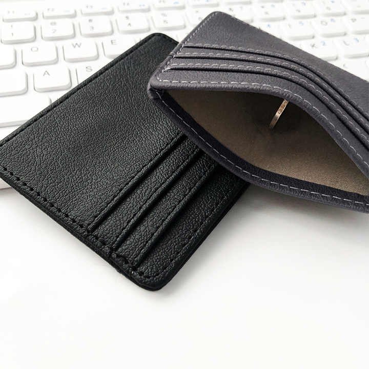 Custom Logo Leather Small Wallet Slim Minimalist Front Pocket Wallet Fashion RFID Blocking Faux Leather Mini Credit Card Holder - 图片 3