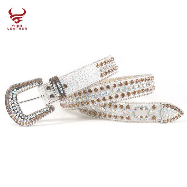 Factory Wholesale New Original Style Western Shinning Studded Rhinestone Belt Cowboy Bling Bling White BB Simon Belt - 图片 2