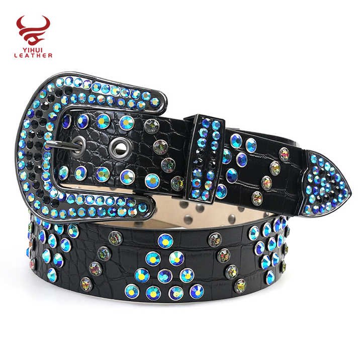 Designer Crocodile Pattern Rhinestone Belt for Western Cowboys Cowgirls Shiny Crystal Colorful Studded Diamond Belt Boys Girls - 图片 2