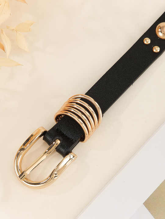 Manufacture Wholesale Vintage Leather Waist Belt for Jeans Dress New Trendy Women Golden Belts Fashion Punk Studded Girls Belt - 图片 6