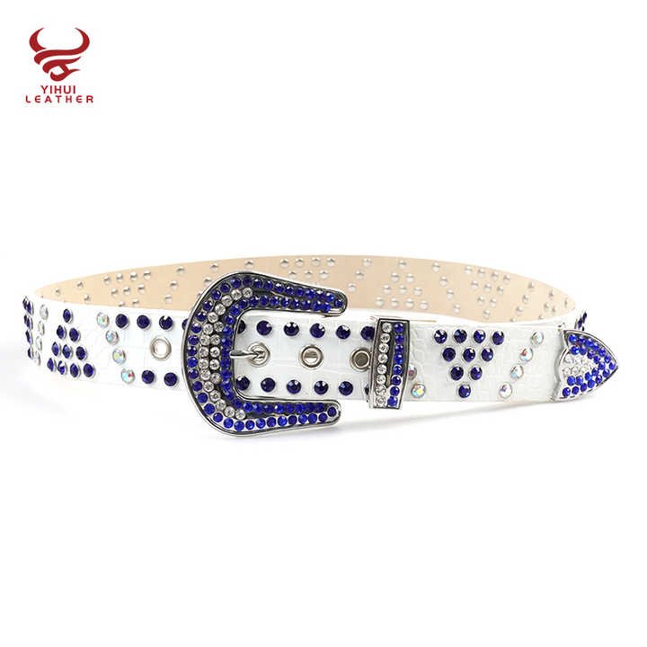 Designer Crocodile Pattern Rhinestone Belt for Western Cowboys Cowgirls Shiny Crystal Colorful Studded Diamond Belt Boys Girls - 图片 5
