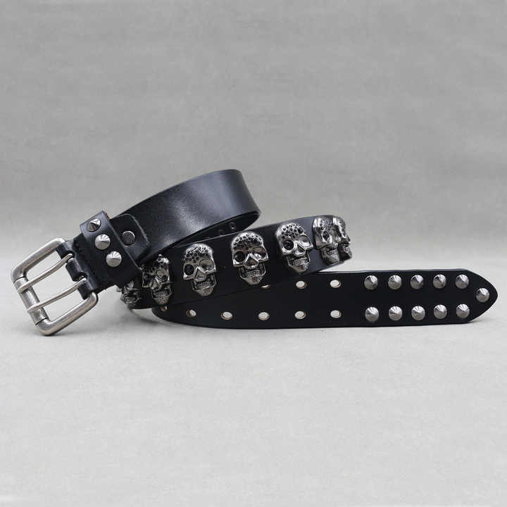 New Fashion Halloween Medieval Renaissance Belt Double Grommet Studded Skull Belt for Men Double Prong Vintage Goth Punk Belts - 图片 3