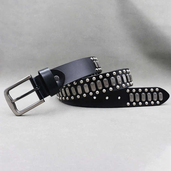 Halloween Women Black Rock Style Genuine Leather Body Belt Designer Studded Grommet Rivets Punk Rock Gothic Y2K Jeans Belt - 图片 6